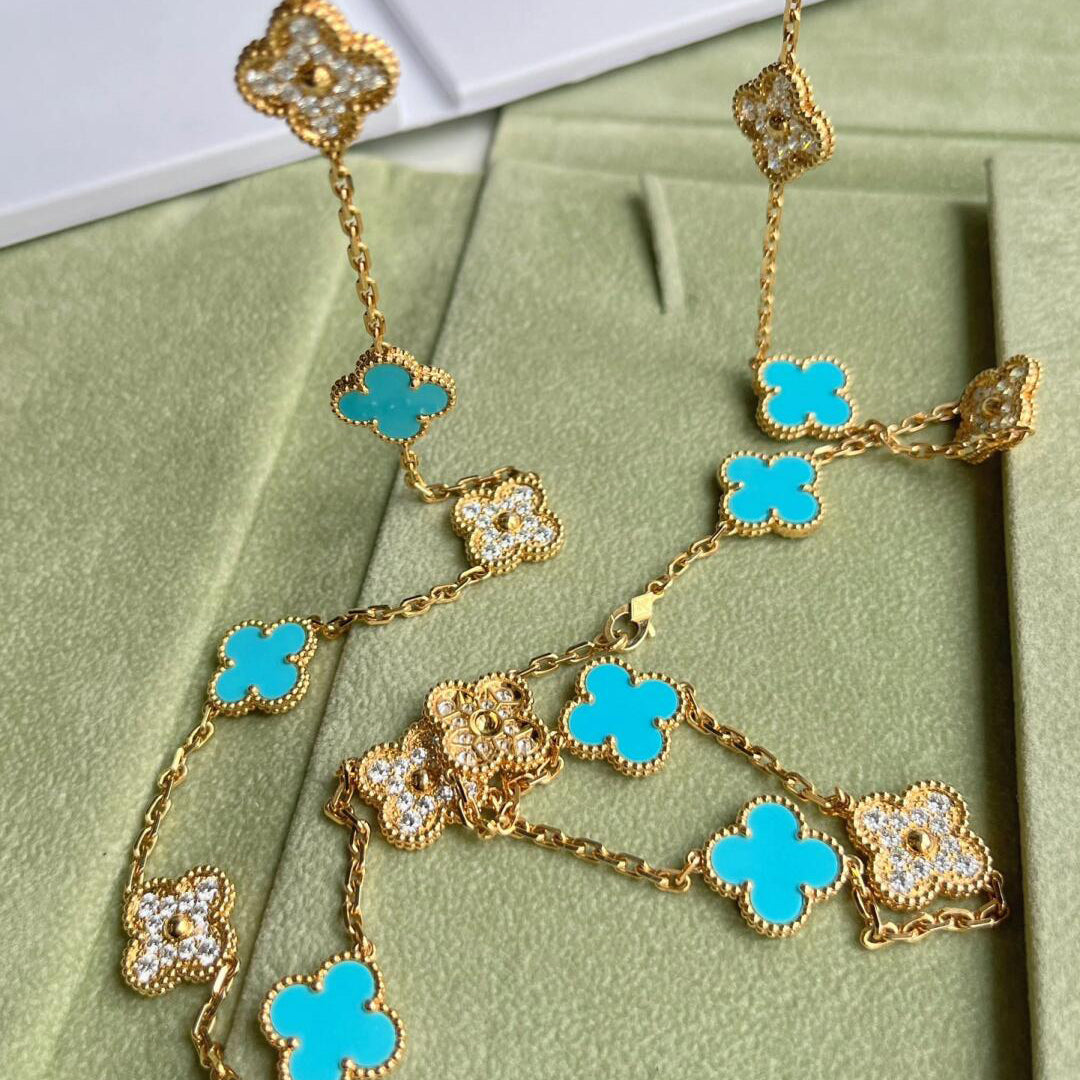 [Elite]CLOVER 20 MOTIFS TURQUOISE DIAMOND NECKLACE