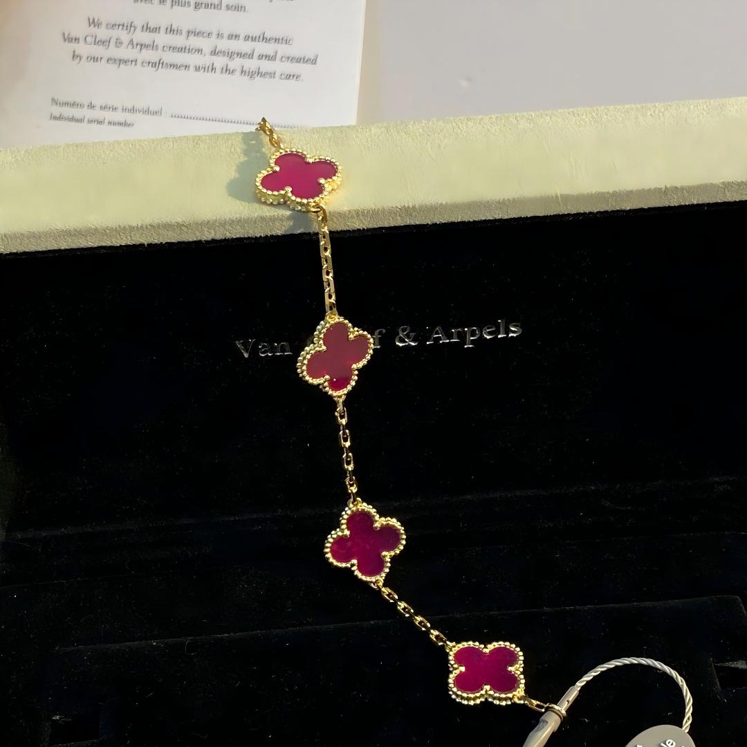 [Elite]NEW CLOVER 5 MOTIFS PINK ENAMEL BRACELET