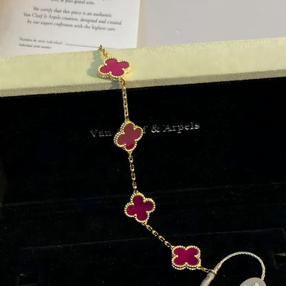 [Elite]NEW CLOVER 5 MOTIFS PINK ENAMEL BRACELET