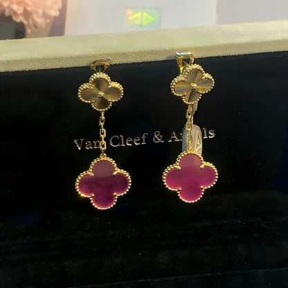 [Elite]NEW CLOVER 2 MOTIF PINK ENAMEL EARRINGS
