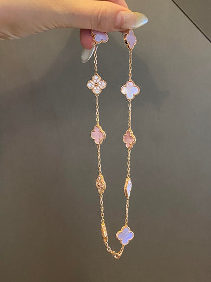 [Elite]CLOVER 10 MOTIFS DIAMOND PINK MOP NECKLACE
