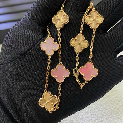[Elite]CLOVER 10 MOTIFS  LASER PINK MOP NECKLACE