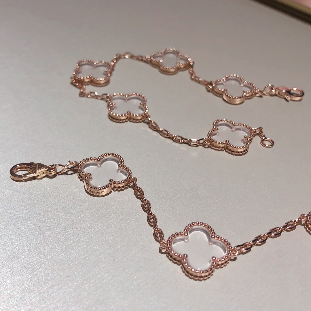 [Elite]CLOVER 5 MOTIF ROCK CRYSTAL BRACELET