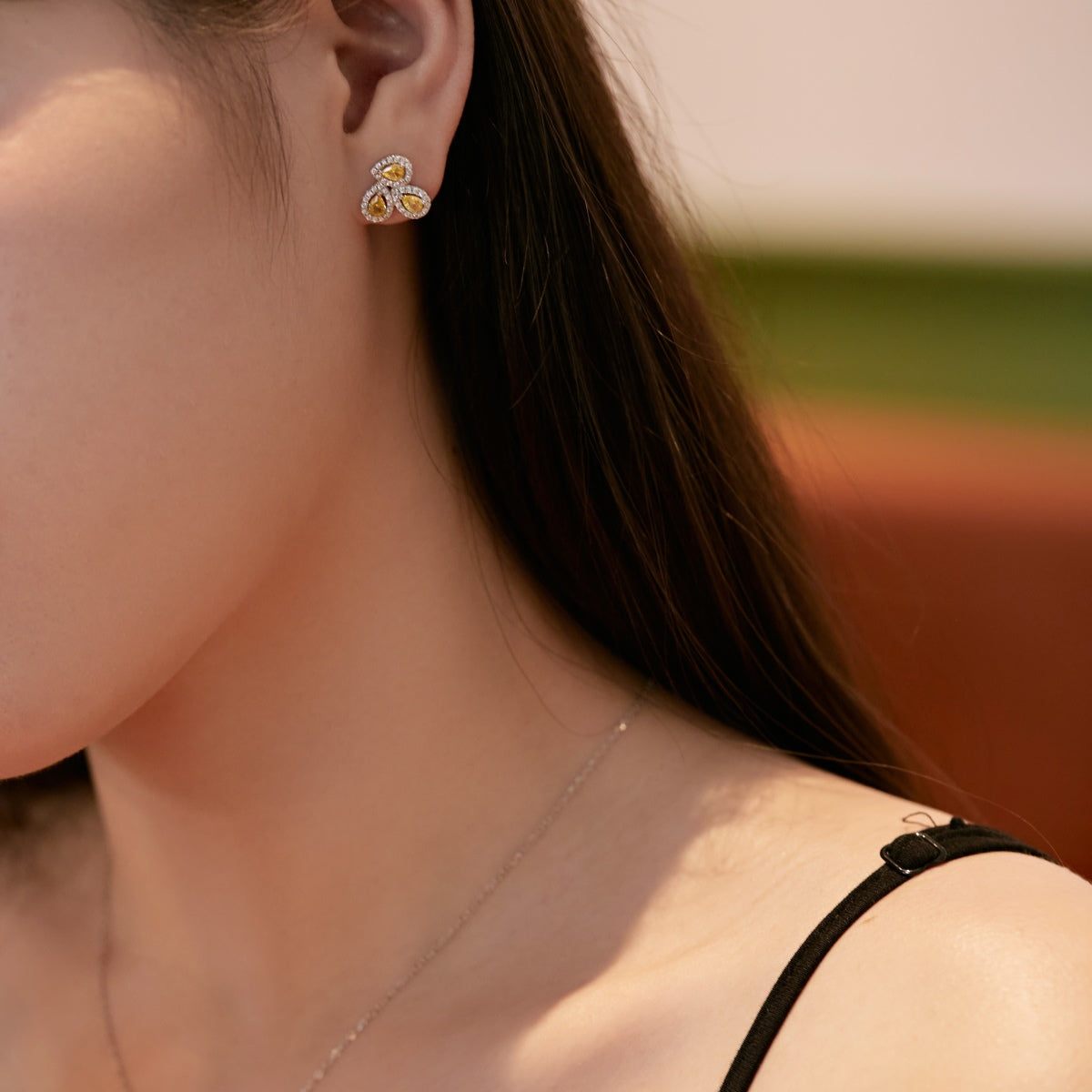 [Elite]Ornate Flower Shape Pear Cut Lover Earrings
