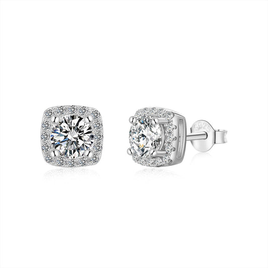 [Elite]Classic Round Center Stone Stud Earrings