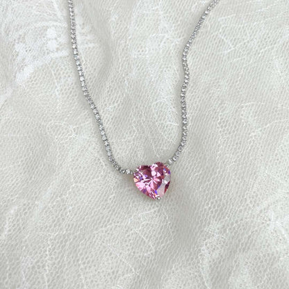 [Elite]8.0 Carat Versatile Colorful Sweet Heart-Shaped Tennis Necklace