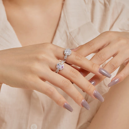 [Elite]Delicate Colorful Round Cut Flower Shape Wedding Ring
