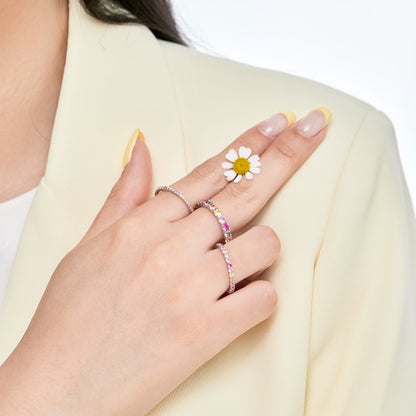 [Elite]Ornate Colorful Round Cut Tennis Ring