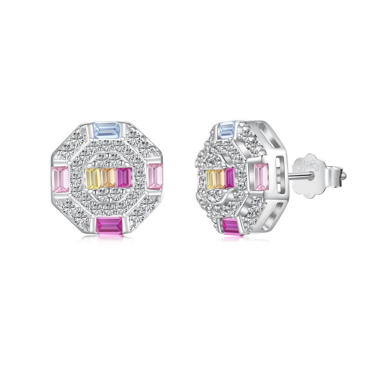 [Elite]Ornate Colorful Octagon Shape Daily Earrings