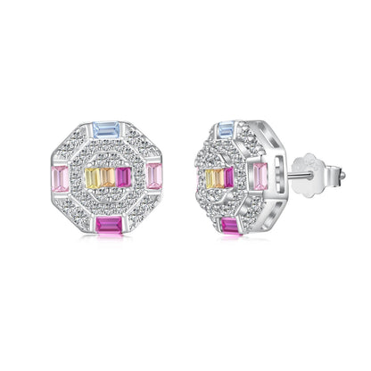 [Elite]Ornate Colorful Octagon Shape Daily Earrings