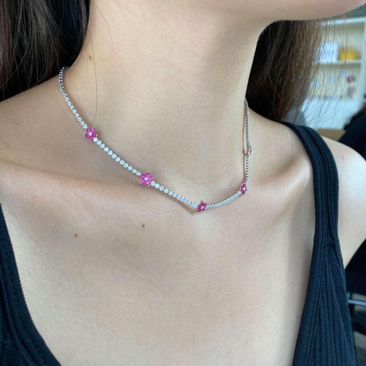 [Elite]Luxurious Colorful Flower Tennis Necklace