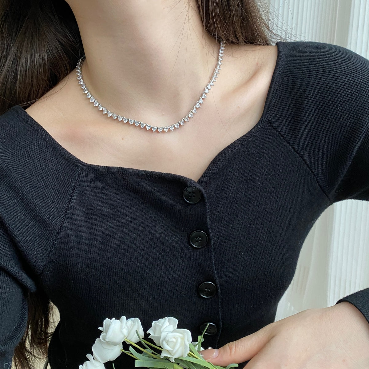 [Elite]Ornate Heart Cut Tennis Necklace
