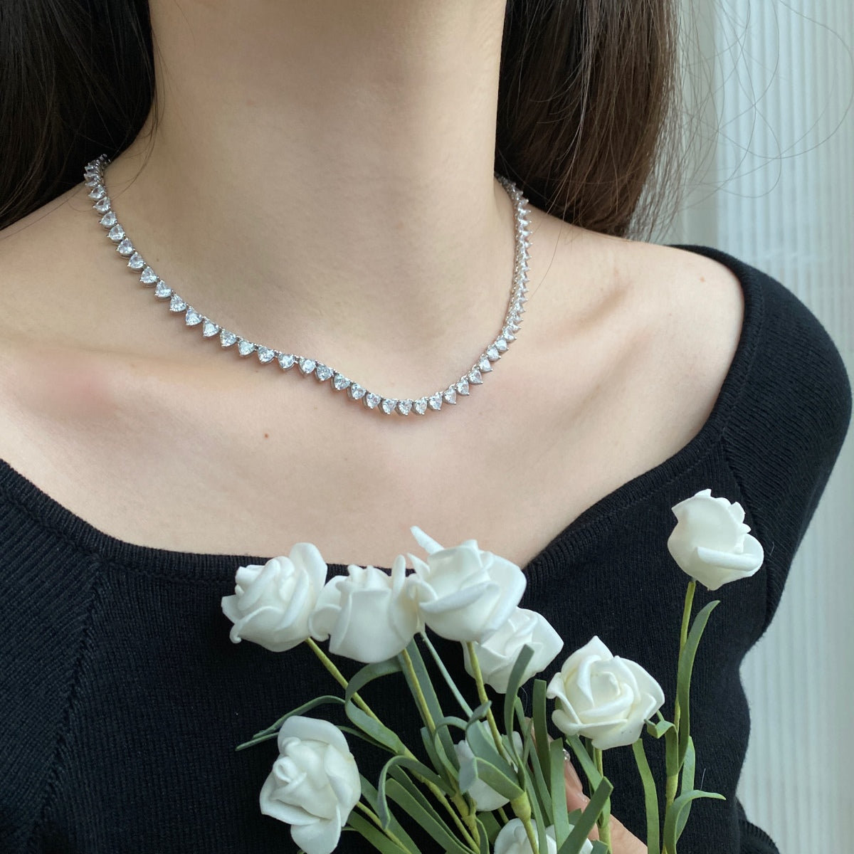 [Elite]Ornate Heart Cut Tennis Necklace