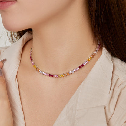 [Elite]Sparkling Colorful Full Heart Tennis Necklace