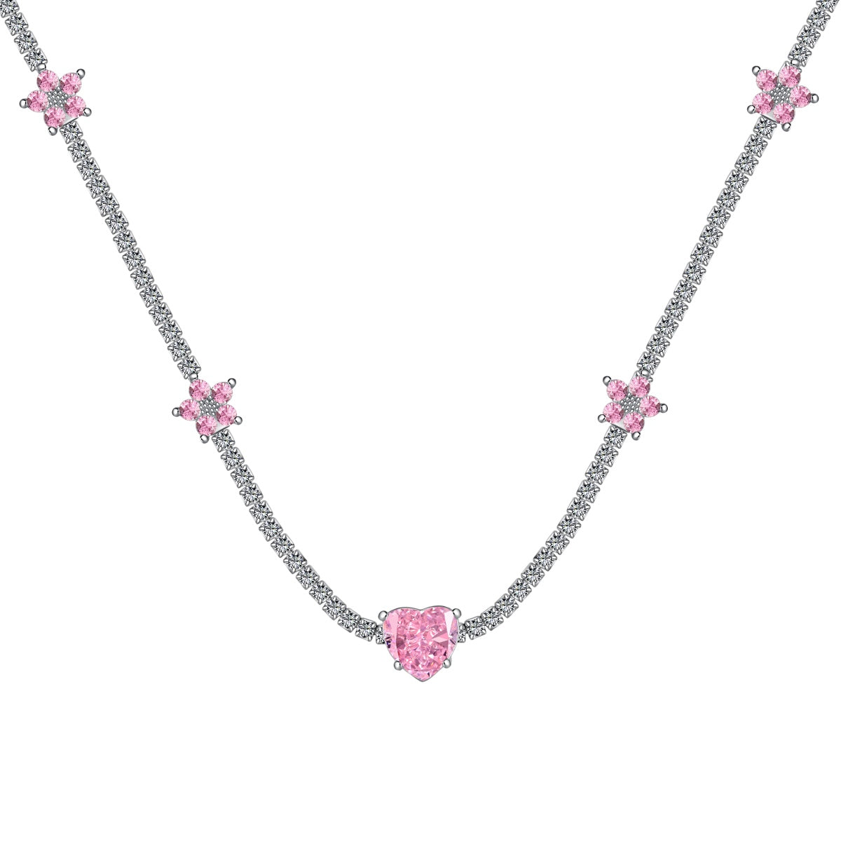 [Elite]Dazzling Pink Heart Flower Necklace