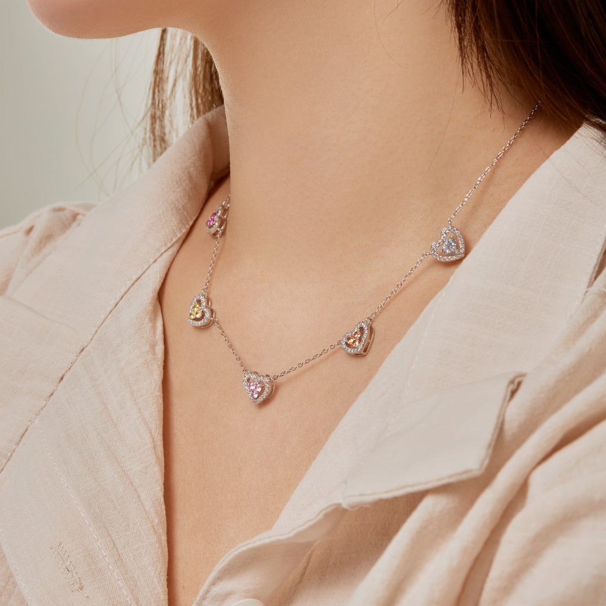 [Elite]Sparkling Five Heart Necklace