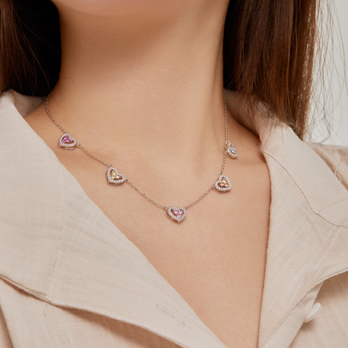 [Elite]Sparkling Five Heart Necklace