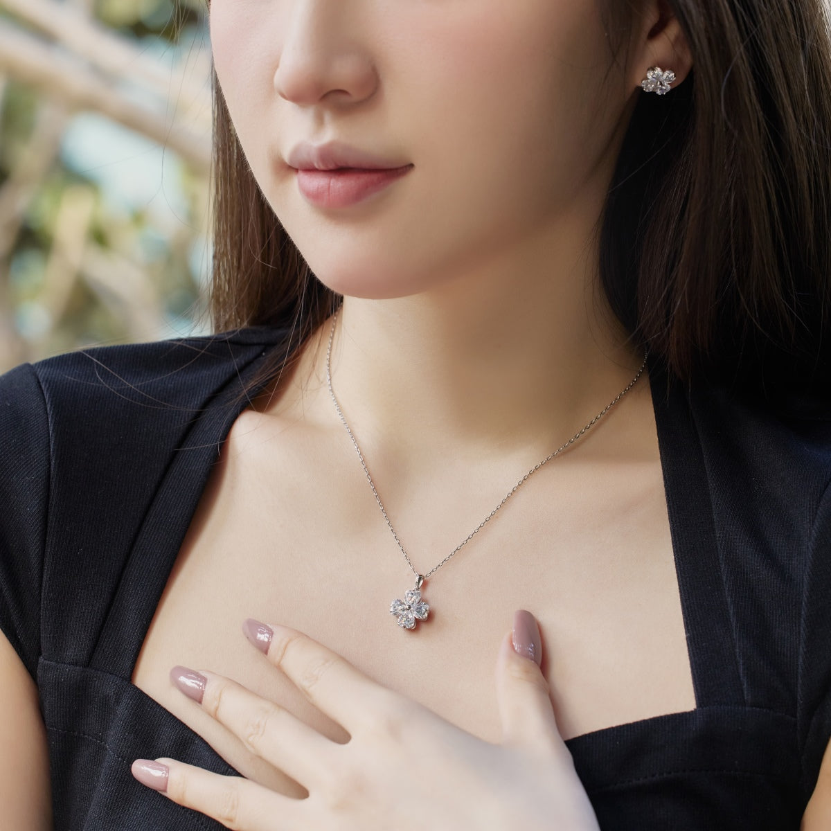 [Elite]Heart-Shaped Four-Leaf Clover Bead Necklace