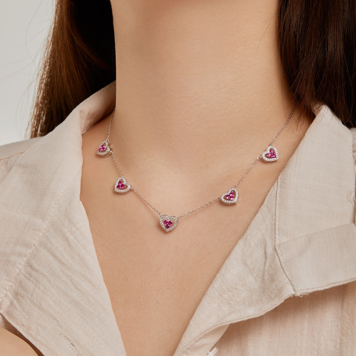 [Elite]Sparkling Five Heart Necklace