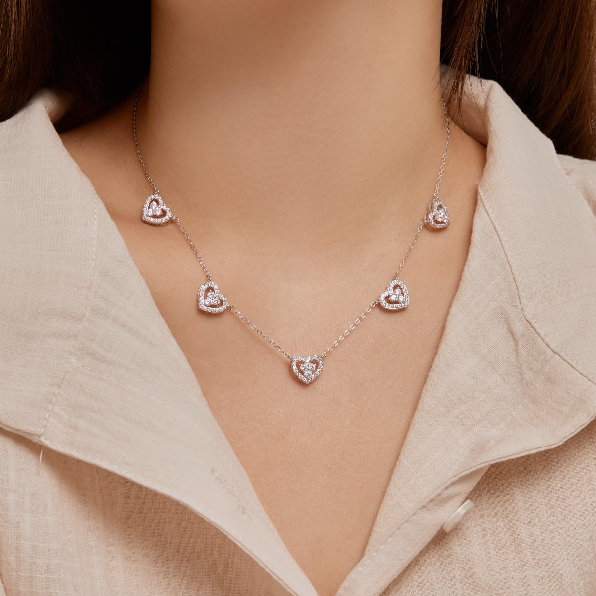 [Elite]Sparkling Five Heart Necklace