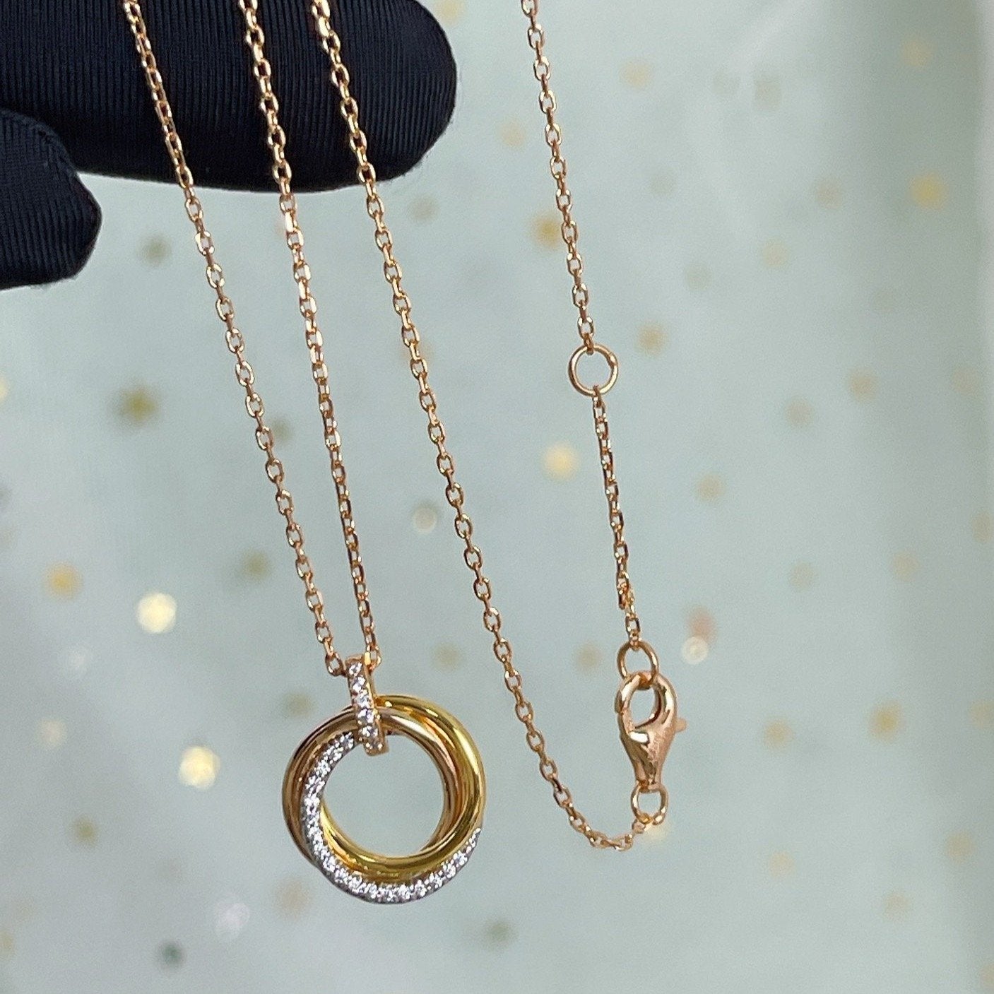 [Elite]TRINITY NECKLACE SILVER GOLD PINK GOLD DIAMONDS