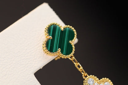 [Elite]CLOVER EARRINGS GOLD MALACHITE DIAMOND 3 MOTIF