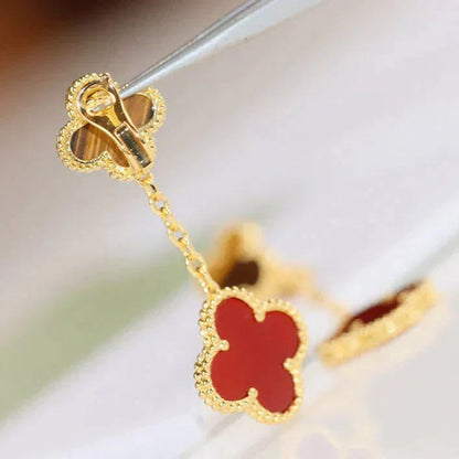[Elite]CLOVER  2 MOTIF  TIGER EYE CARNELIAN EARRINGS