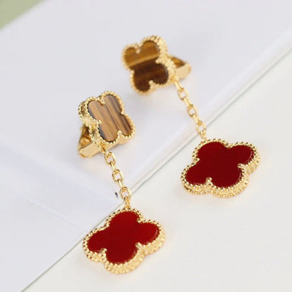 [Elite]CLOVER  2 MOTIF  TIGER EYE CARNELIAN EARRINGS