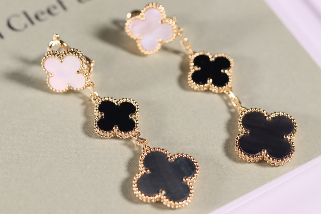 [Elite]CLOVER EARRINGS GOLD ONYX MOP 3 MOTIF