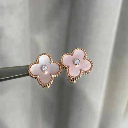 [Elite]CLOVER MEDIUM 1 MOTIFS  PINK MOP DIAMOND EARRINGS