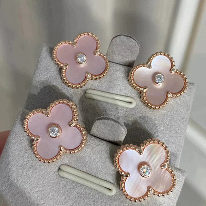 [Elite]CLOVER MEDIUM 1 MOTIFS  PINK MOP DIAMOND EARRINGS