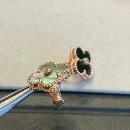 [Elite]CLOVER MEDIUM 1 MOTIFS GRAY MOP  DIAMOND EARRINGS