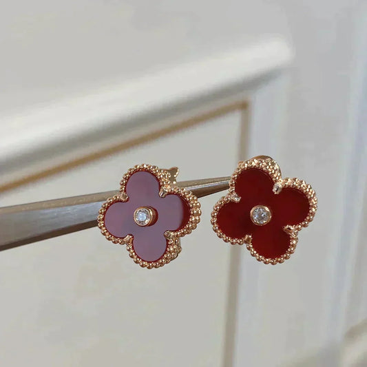 [Elite]CLOVER MEDIUM 1 MOTIFS CARNELIAN  DIAMOND earrings