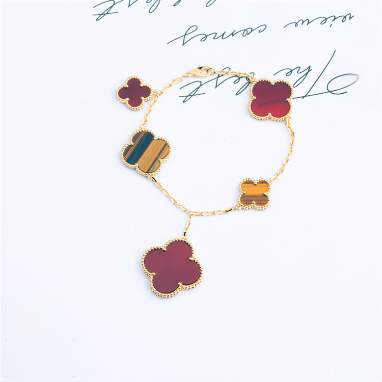 [Elite]CLOVER BRACELET 5 MOTIFS CARNELIAN TIGER EYE