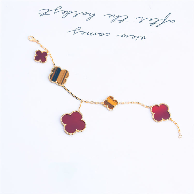 [Elite]CLOVER BRACELET 5 MOTIFS CARNELIAN TIGER EYE