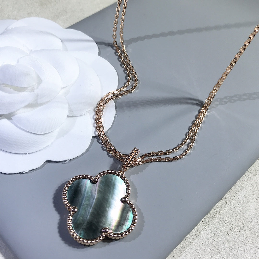 [Elite]CLOVER 25MM GOLD DARK MOP BIG CLOVER NECKLACE
