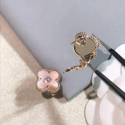 [Elite]CLOVER MEDIUM 1 MOTIFS  PINK MOP DIAMOND EARRINGS