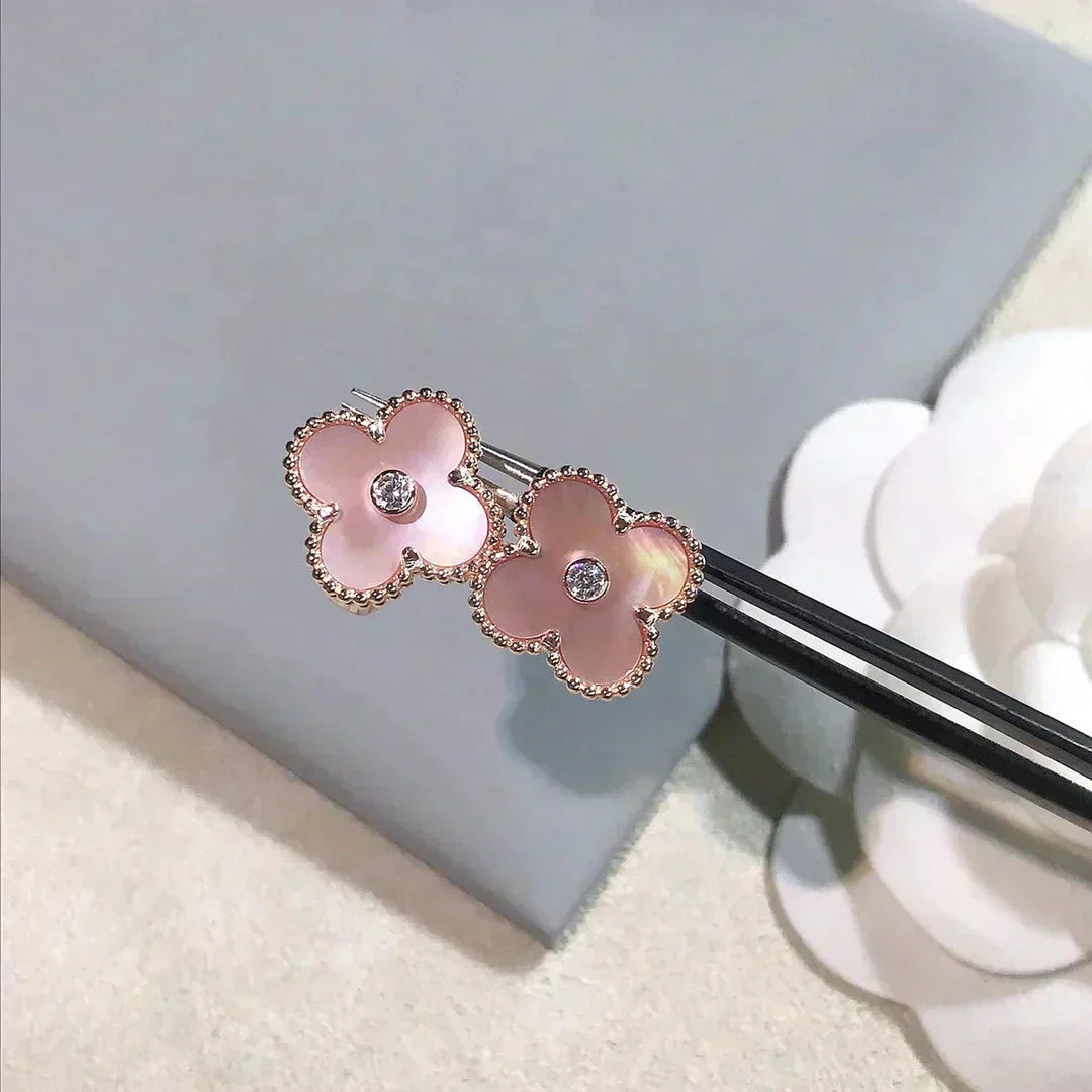 [Elite]CLOVER MEDIUM 1 MOTIFS  PINK MOP DIAMOND EARRINGS