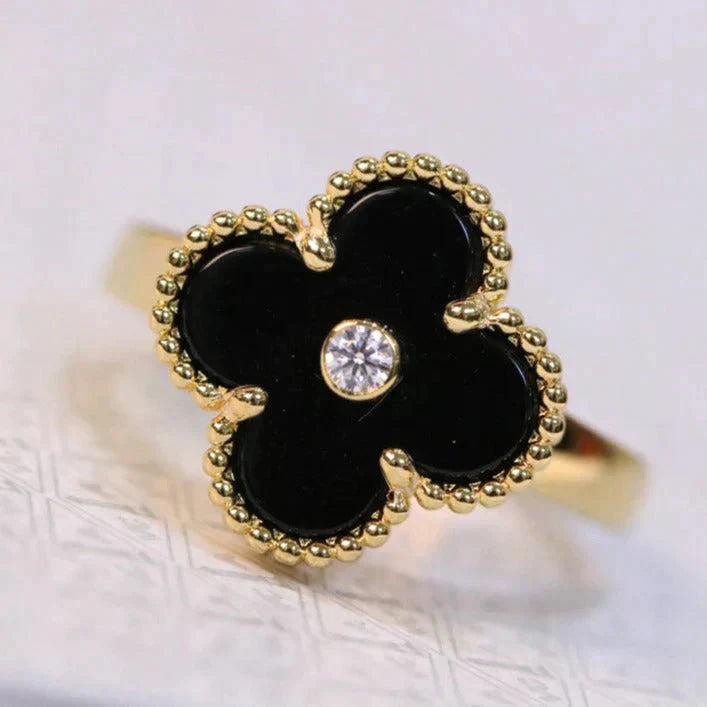 [Elite]CLOVER ONYX RING GOLD DIAMOND