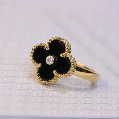 [Elite]CLOVER ONYX RING GOLD DIAMOND