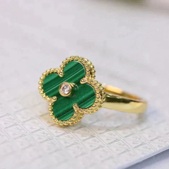 [Elite]CLOVER MALACHITE RING GOLD DIAMOND