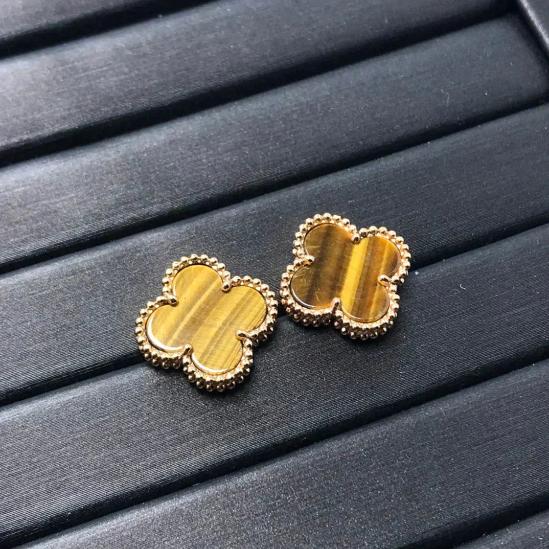[Elite]CLOVER MEDIUM 1 MOTIFS TIGER EYE EARRINGS