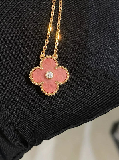 [Elite]CLOVER 15MM DIAMOND RHODONITE NECKLACE