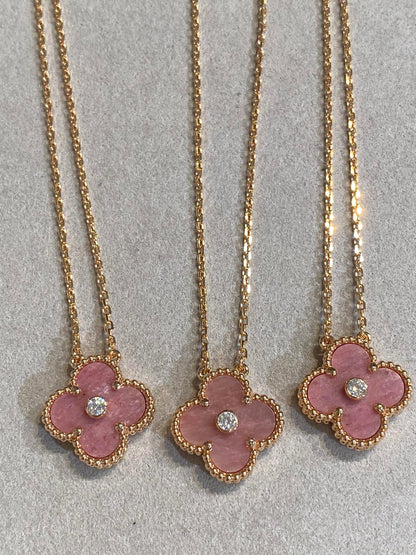 [Elite]CLOVER 15MM DIAMOND RHODONITE NECKLACE