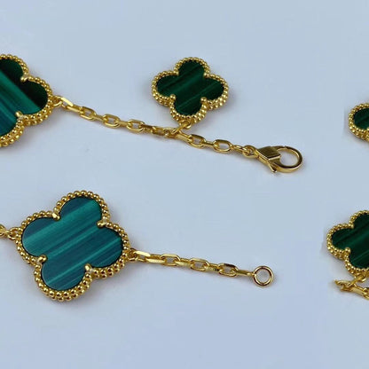 [Elite]MAGIC CLOVER MALACHITE GOLD BRACELET 5 MOTIFS