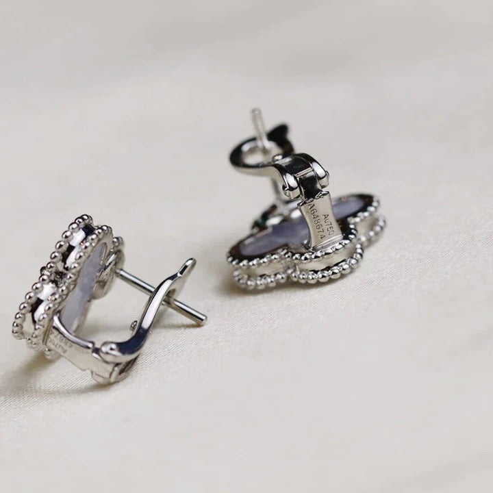 [Elite]CLOVER MEDIUM 1 MOTIFS  WHITE MOP EARRINGS SILVER
