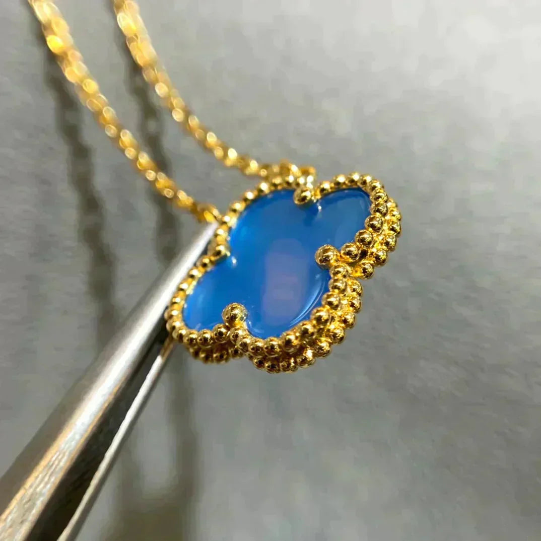 [Elite]CLOVER 15MM BLUE AGATE NECKLACE