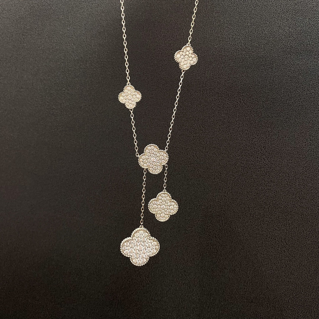 [Elite]CLOVER 5 MOTIFS SILVER DIAMONDS NECKLACE