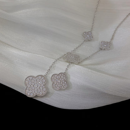 [Elite]CLOVER 5 MOTIFS SILVER DIAMONDS NECKLACE