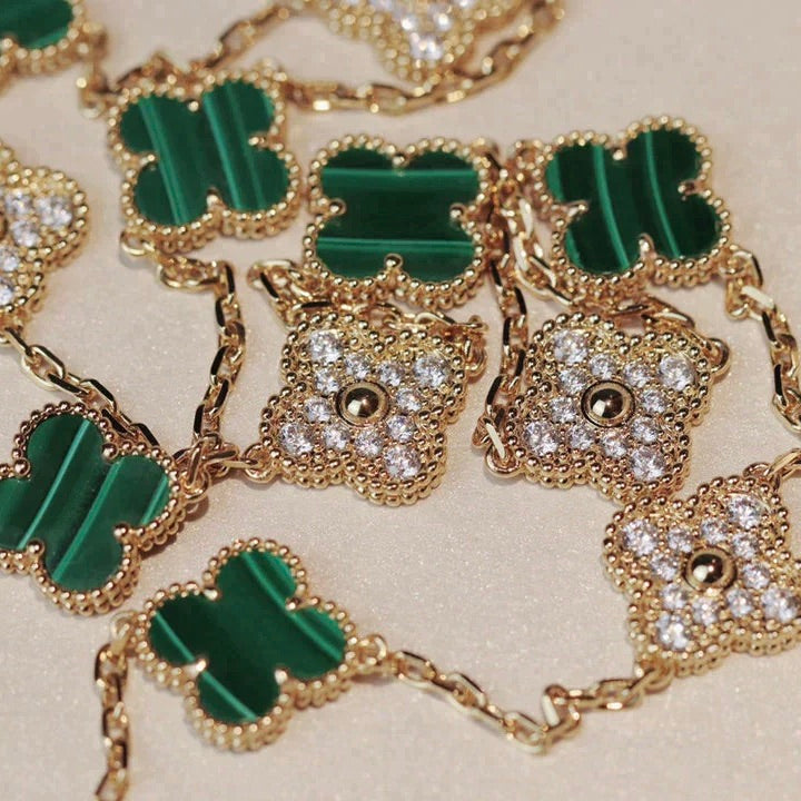 [Elite]CLOVER 20 MOTIFS MALACHITE DIAMOND NECKLACE